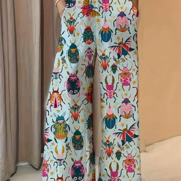 Colorful Insect Print Wide-Leg Pants - Picture 1 of 2